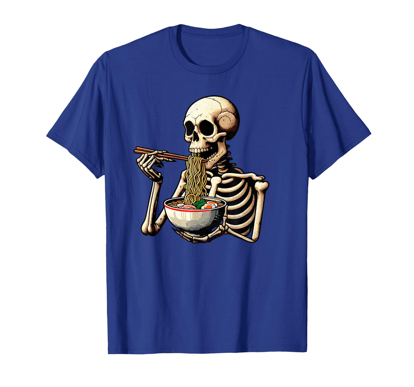 Vintage Skeleton Eating Ramen Noodles Halloween T-Shirt