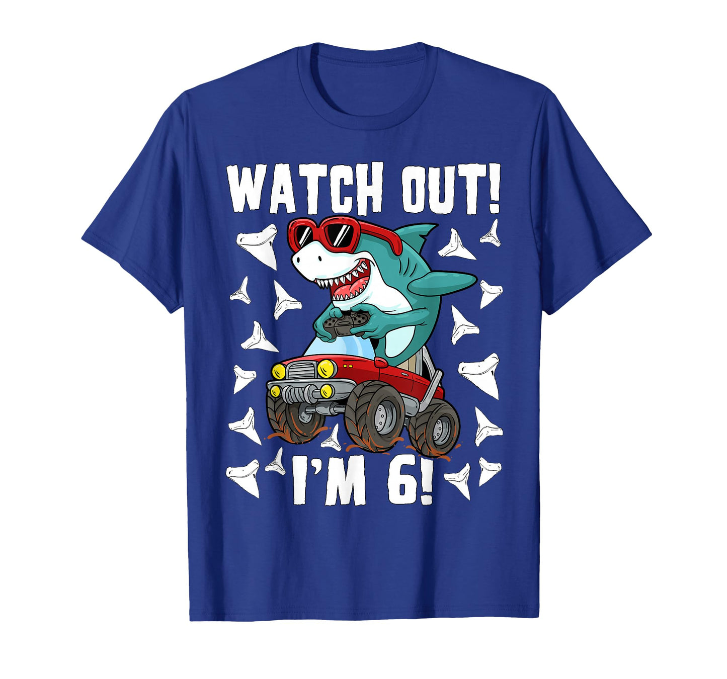6 Years Old 6th Birthday Shark Boy Girl Monster Truck Gamer T-Shirt