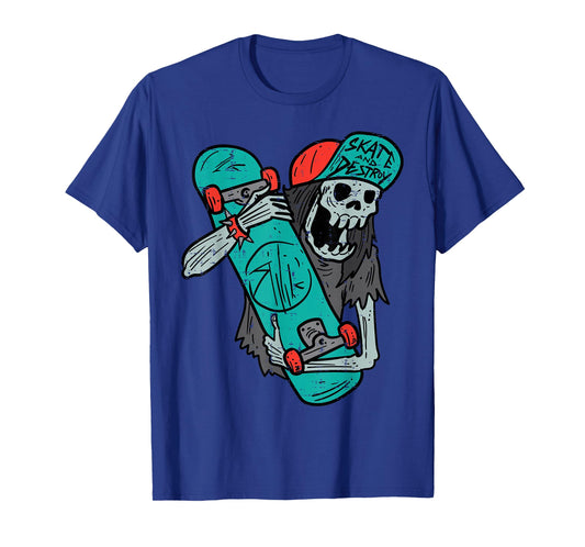 Skater Skeleton Retro VIntage Skateboard Halloween Boys T-Shirt