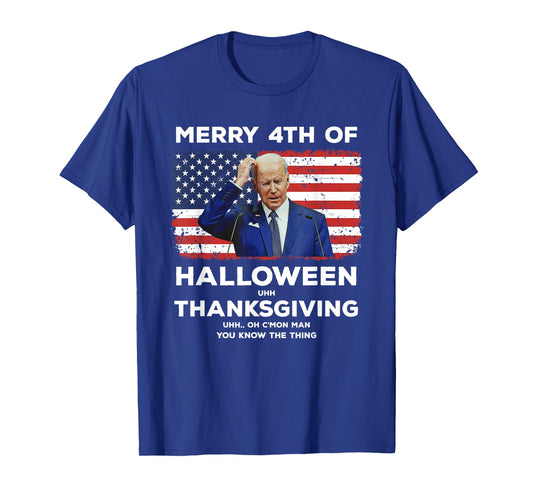 Confused Biden Merry 4th of Halloween Thanksgiving Funny Pun T-Shirt