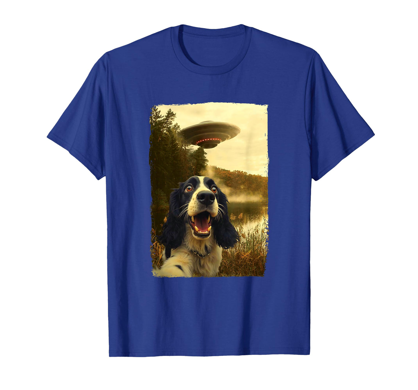 Funny English Springer Spaniel Dog UFO Encounter Aliens Men Women Kids T-Shirt