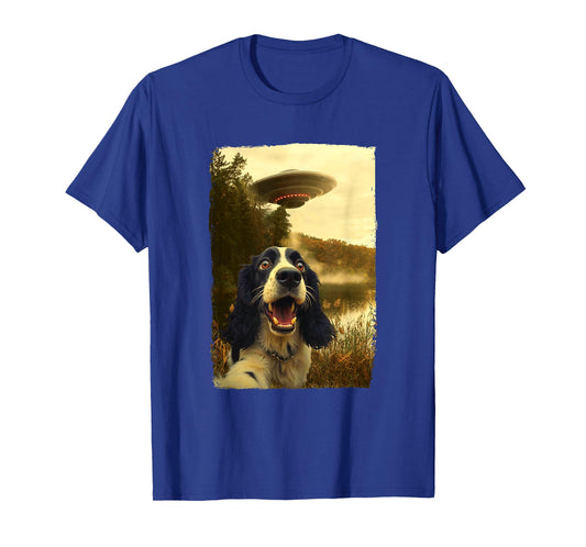 Funny English Springer Spaniel Dog UFO Encounter Aliens Men Women Kids T-Shirt
