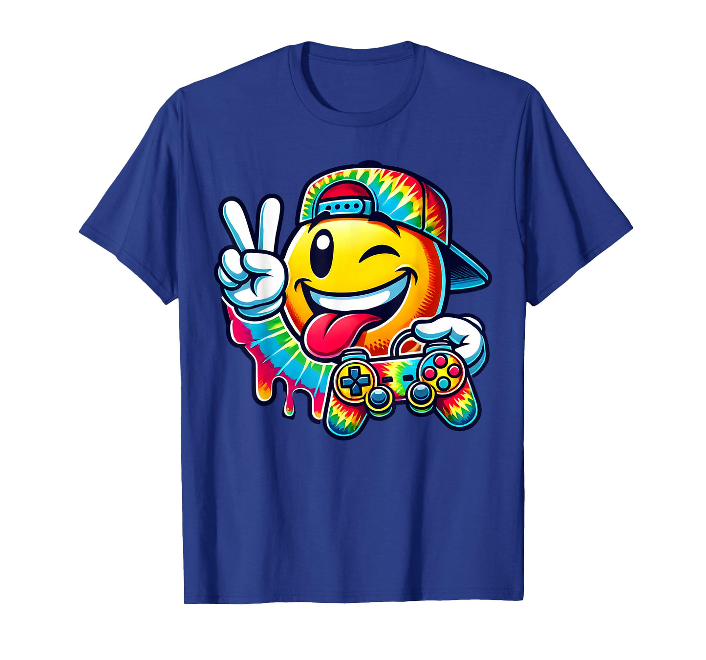 Groovy Tie Dye Gaming Boys 70s Retro Smile Peace Sign Gamer T-Shirt