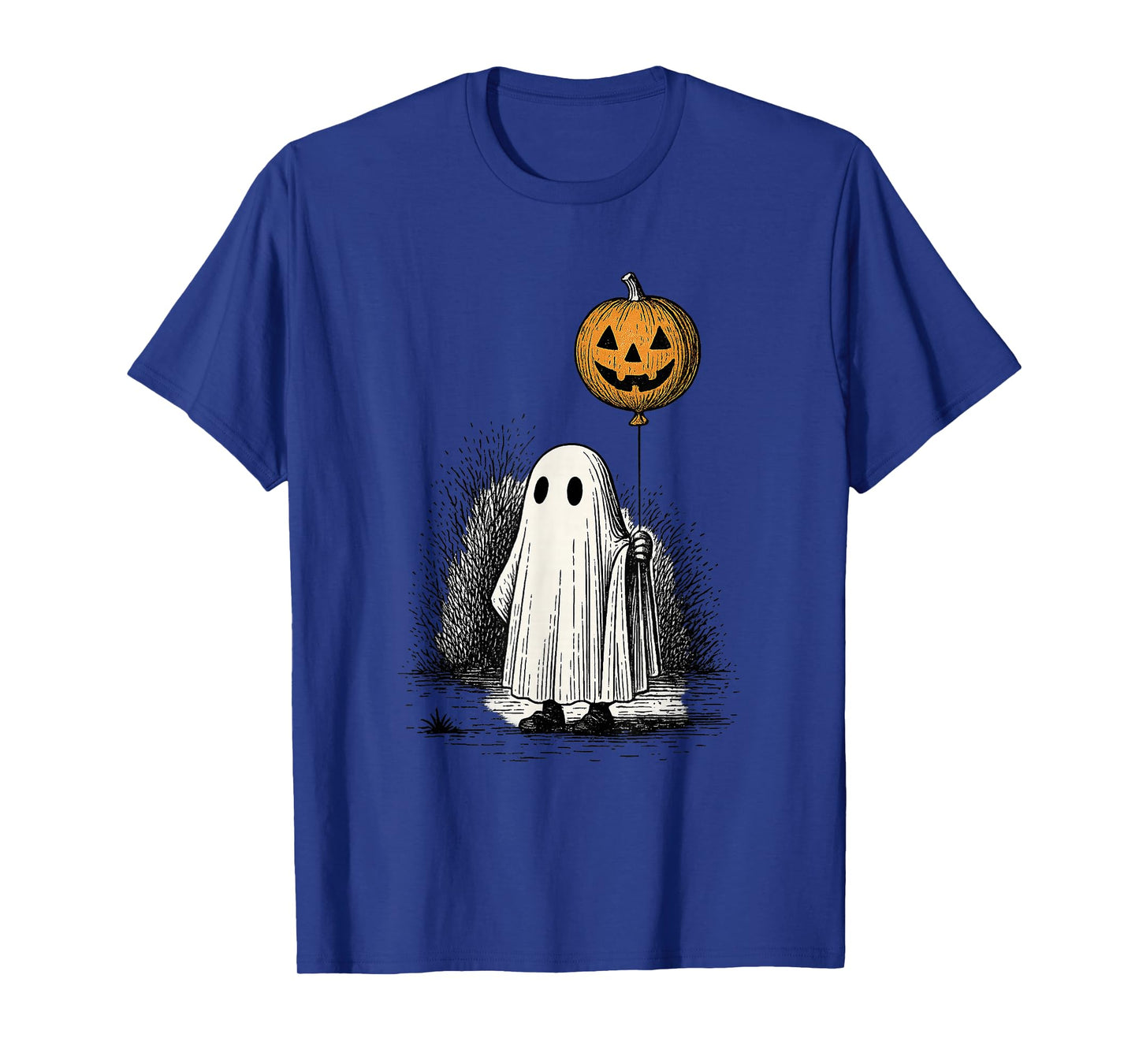 Retro Ghost with Pumpkin Balloon Vintage Halloween Art T-Shirt