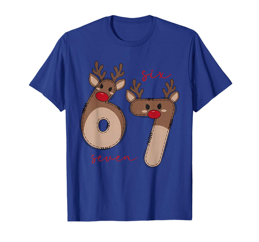 Funny 6 7 Six Seven Meme Christmas Reindeer Gen Alpha Slang T-Shirt