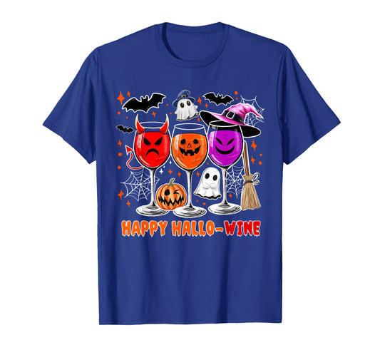 Happy Hallo-Wine Funny Halloween Glass Wine Drinking Lover T-Shirt