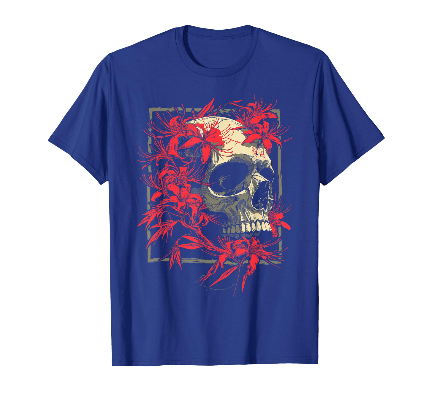 Red Spider Lily Flower Skull Skeleton Japanese Anime Otaku T-Shirt
