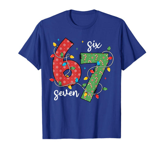 6 7 Six Seven Meme Xmas Lights Candy Cane Christmas Holiday T-Shirt