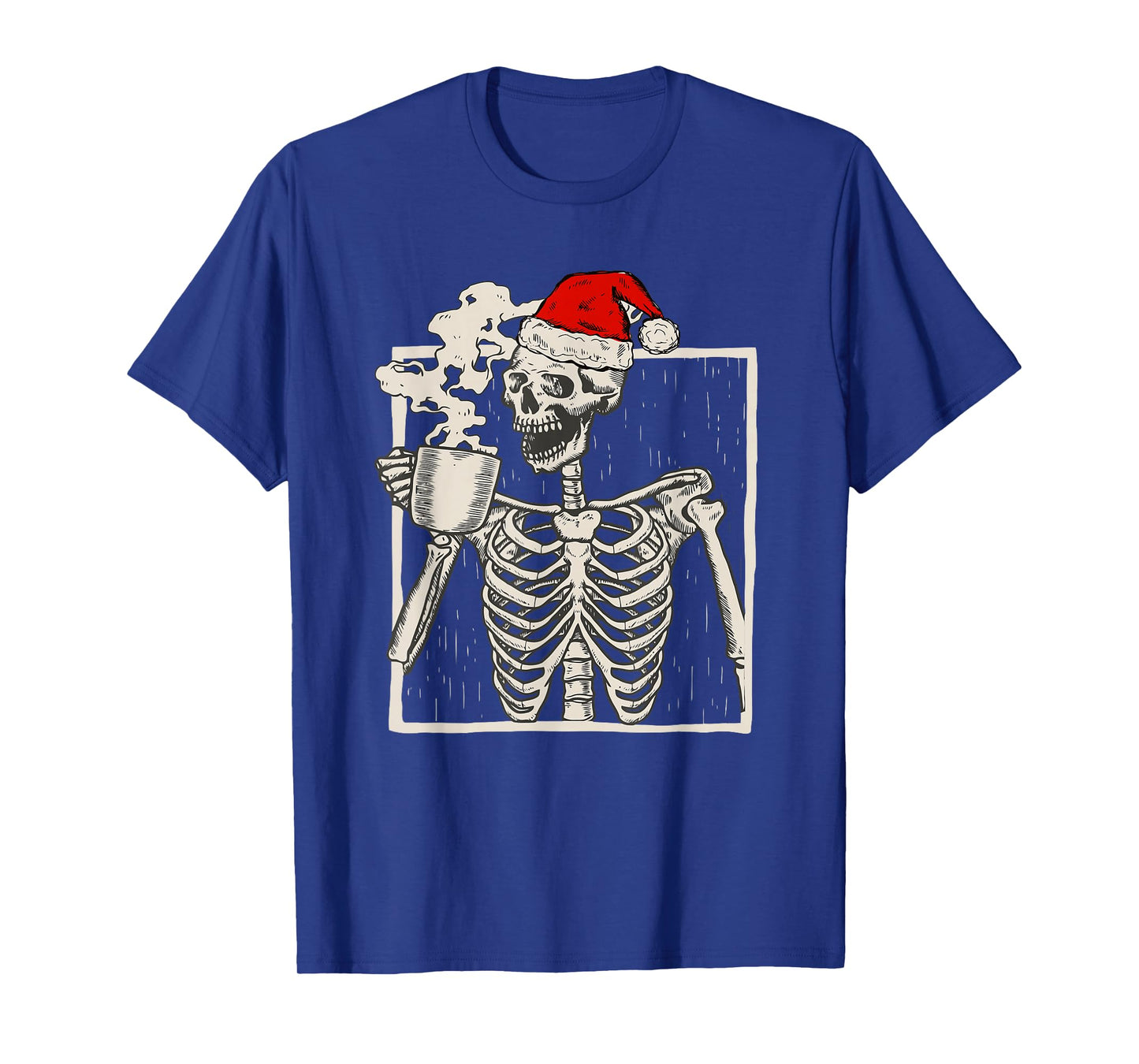 Christmas Skeleton With Smiling Skull Drinking Coffee Latte T-Shirt
