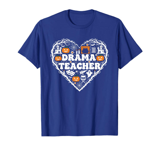 Drama Teacher Heart Pumpkin Ghost Halloween Kids Mens Womens T-Shirt