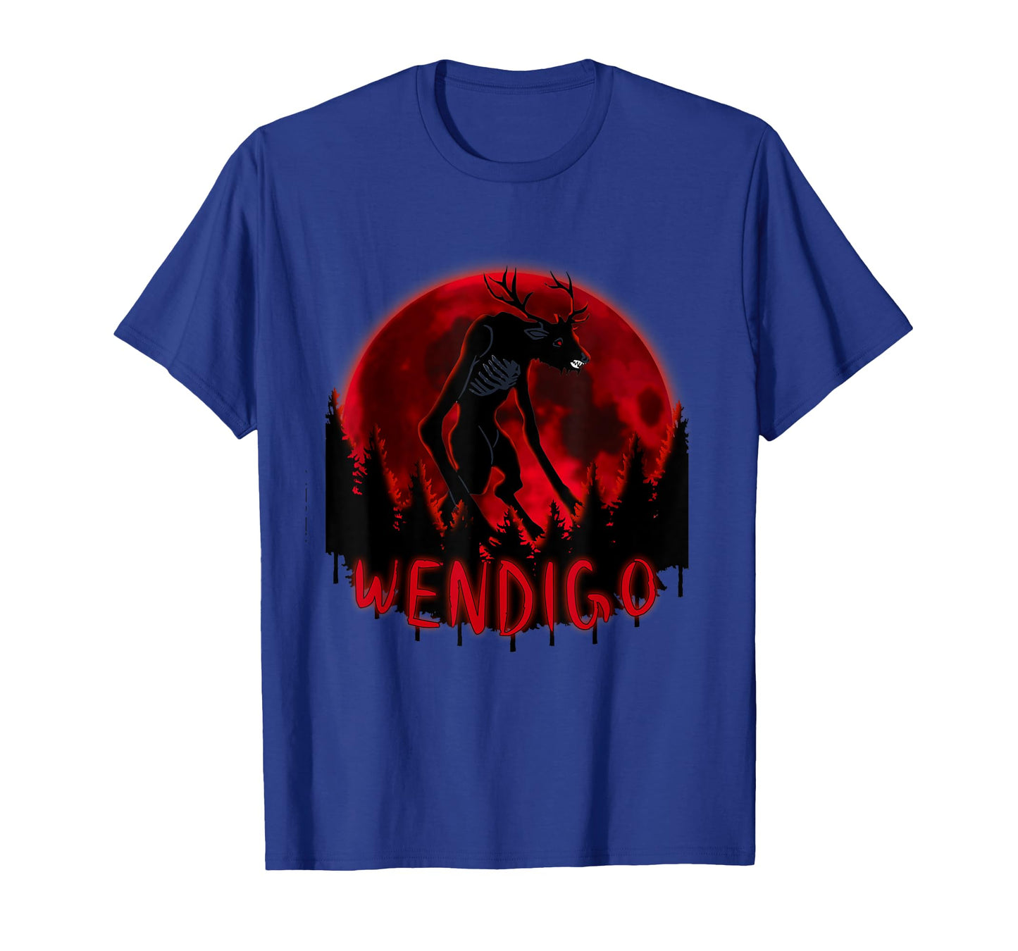 Red Full Moon in a ghost forest Wendigo Folklore T-Shirt