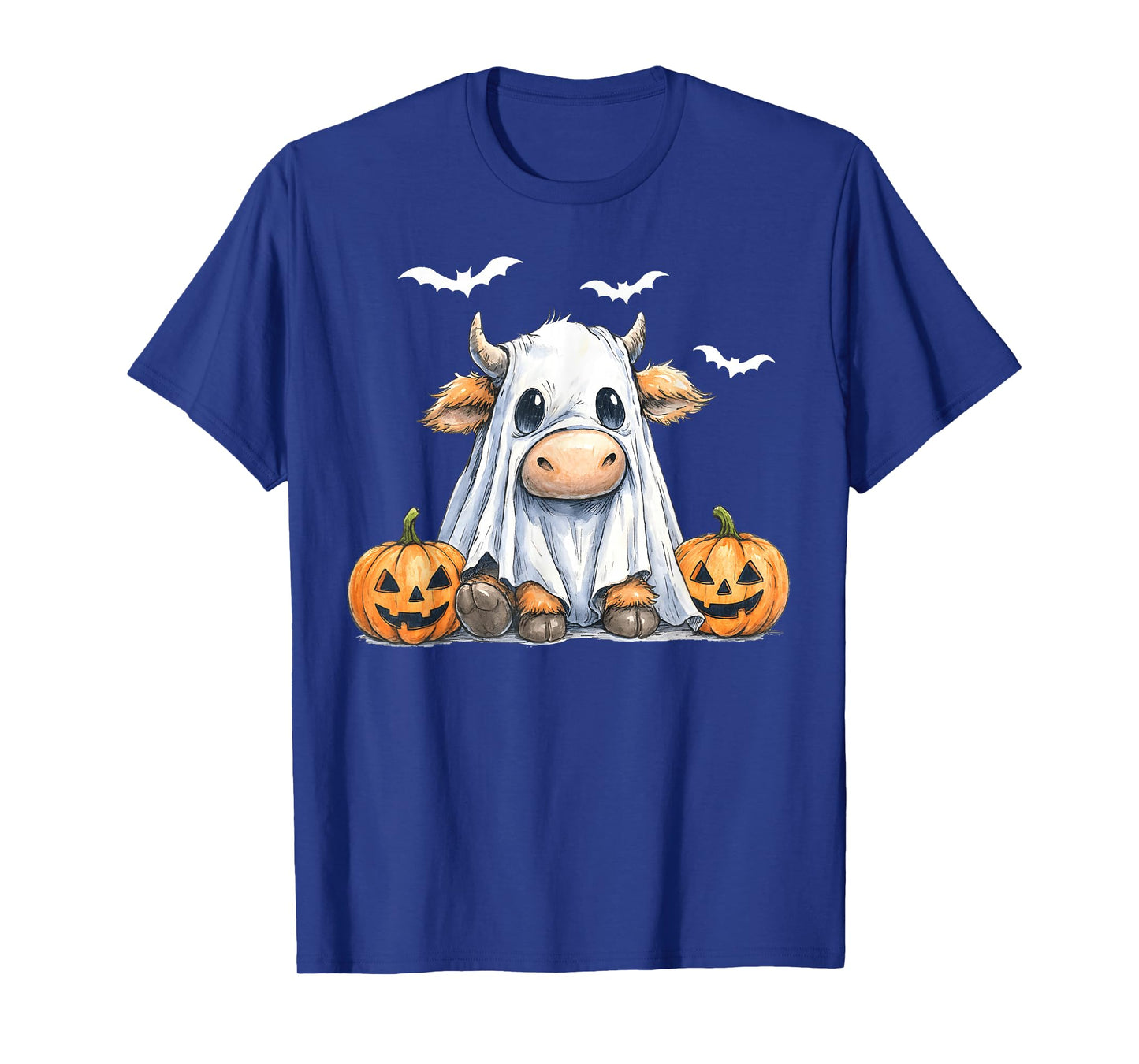 Highland Cow Ghost Funny Halloween Spooky Pumpkin Hello Fall T-Shirt