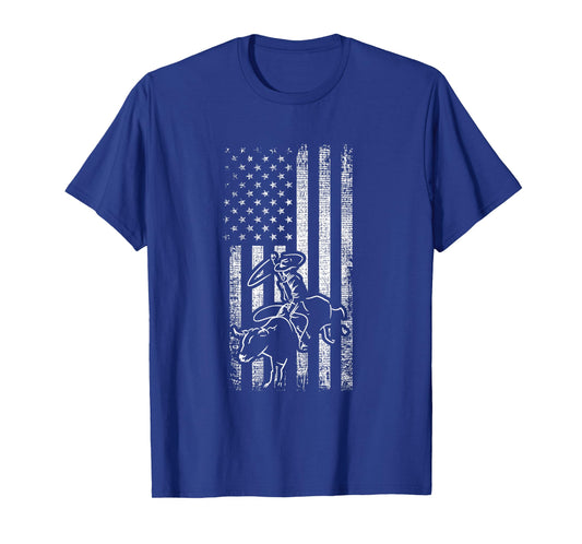 American Rodeo Bull riding Retro grunge USA Vintage Flag T-Shirt