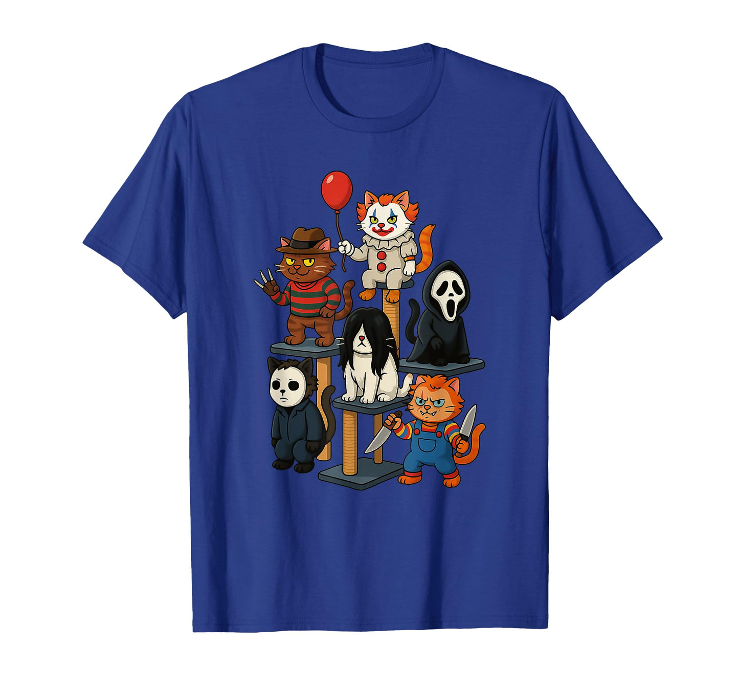 Creepy Cat Stack Funny Tower Cat Horror Movies Halloween T-Shirt for Men Women
