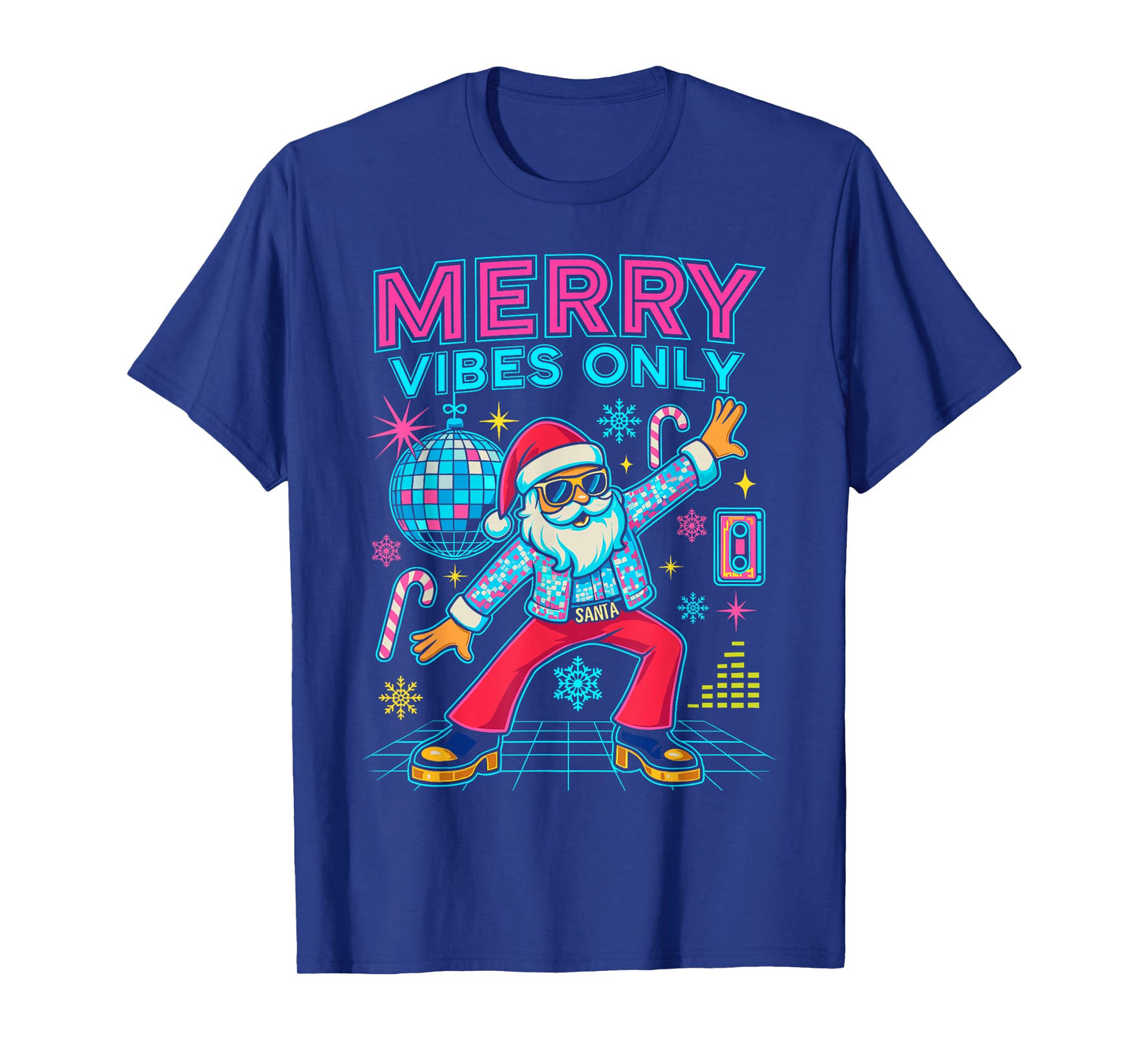 Merry Vibes Only Santa Christmas Disco Retro 70s 80s Hippie T-Shirt