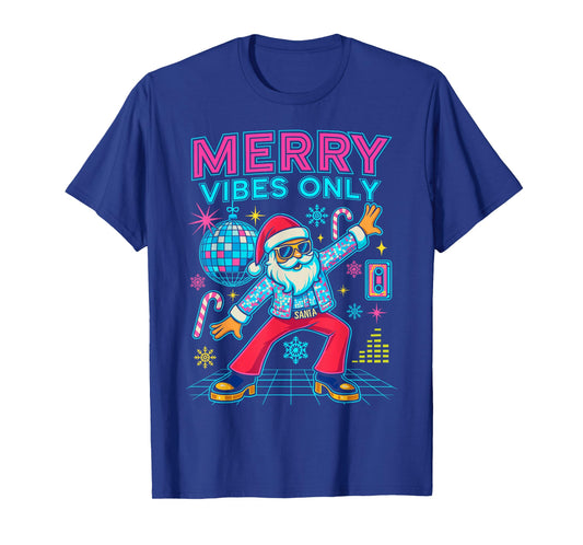 Merry Vibes Only Santa Christmas Disco Retro 70s 80s Hippie T-Shirt