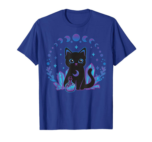 Black Witchy Cat Crystals Gothic Women Kawaii Pastel Goth T-Shirt