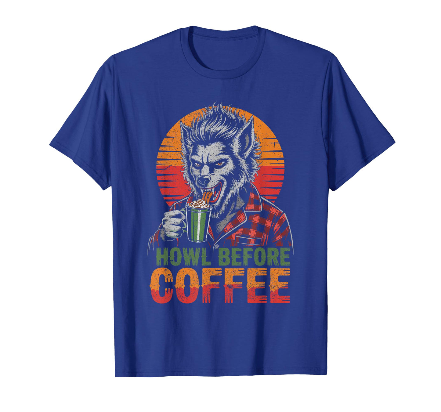 Werewolf Drinking Coffee with Sunset Scary Halloween T-Shirt