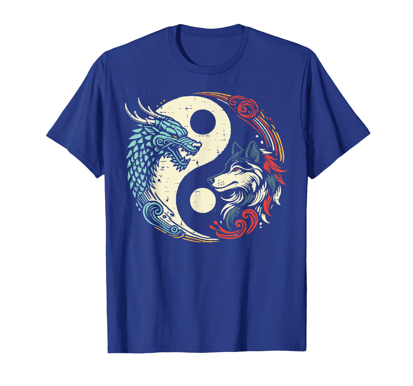 Dragon Wolf Yin Yang Chinese Mythical Zen Men Women Kids T-Shirt