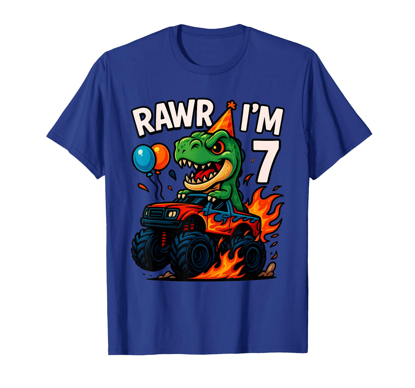 Rawr I'm 7 Seventh Birthday Party T Rex Monster Truck Boys T-Shirt