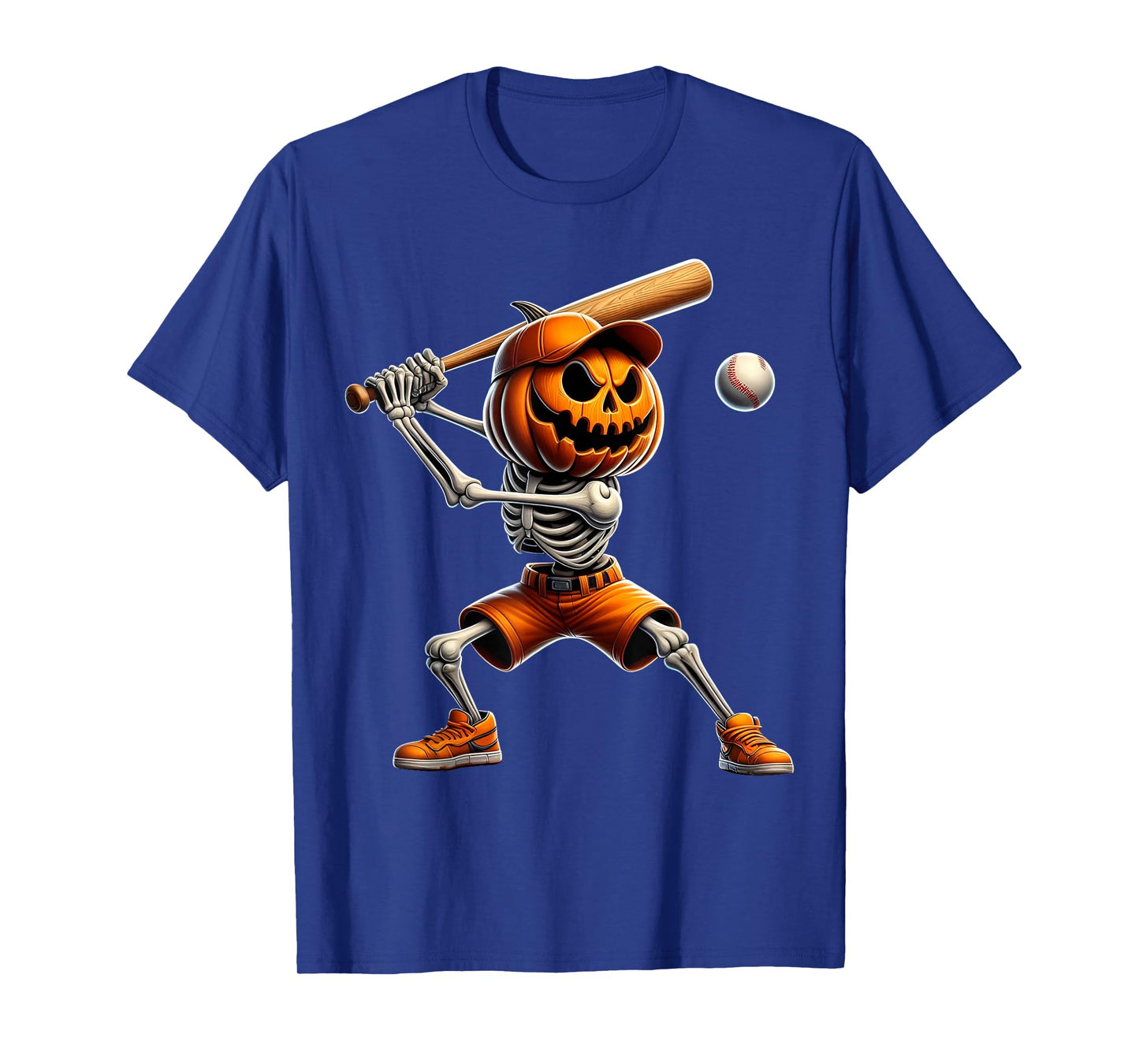 Skeleton Baseball Halloween Pumpkin Costume Boys Kids Women T-Shirt