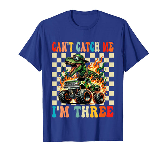 Kids Can’t Catch Me I’m Three Dino Monster Truck Birthday T-Shirt