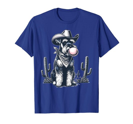 Retro Schnauzer Blowing a Bubble Cowboy UFO Rodeo Western T-Shirt