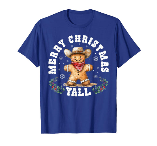Merry Christmas Yall Gingerbread Cowboy Western Xmas Pajamas T-Shirt