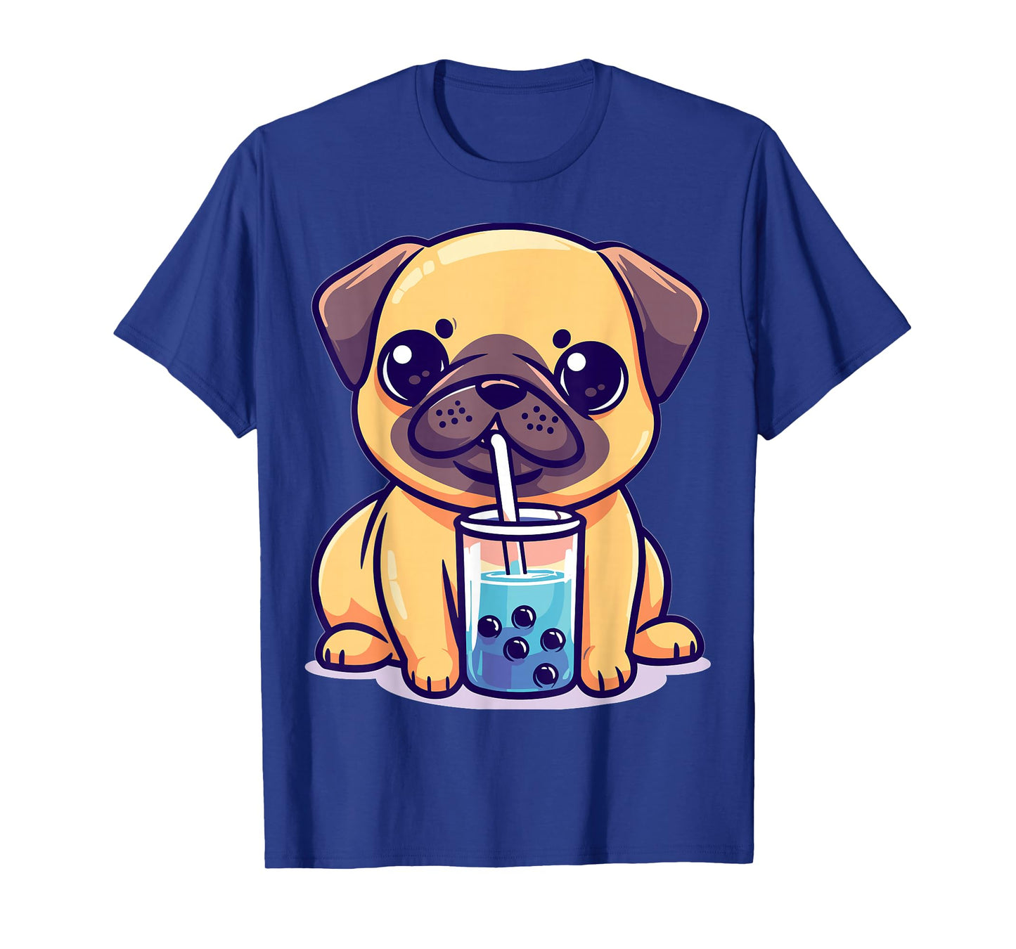 Kawaii Pug Puggy Dog Drinking Bubble Tea Boba Anime T-Shirt