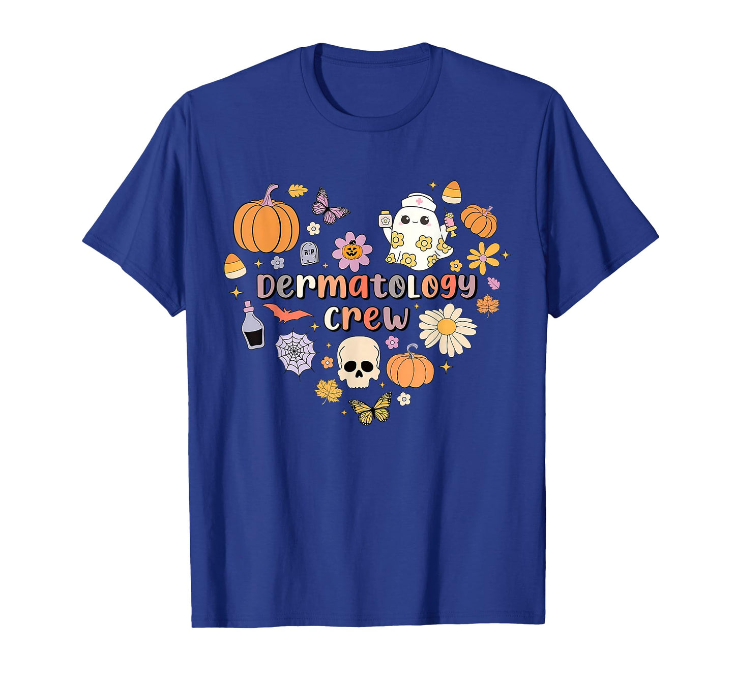 Groovy Heart Dermatology Crew Nurse Ghost Pumpkin Halloween T-Shirt