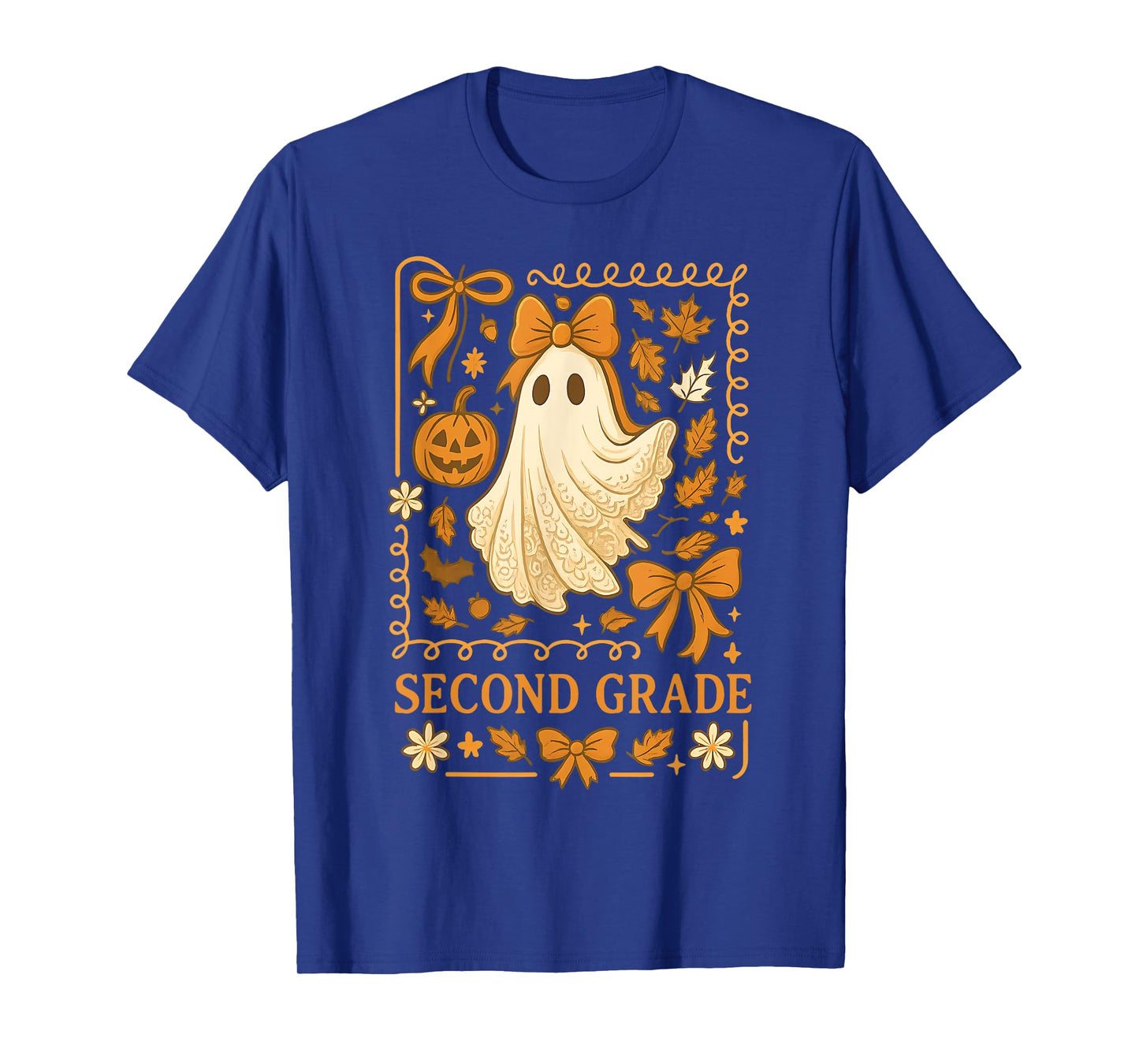 Fall Ghost Second Grade Teacher Pumpkin Autumn Halloween T-Shirt
