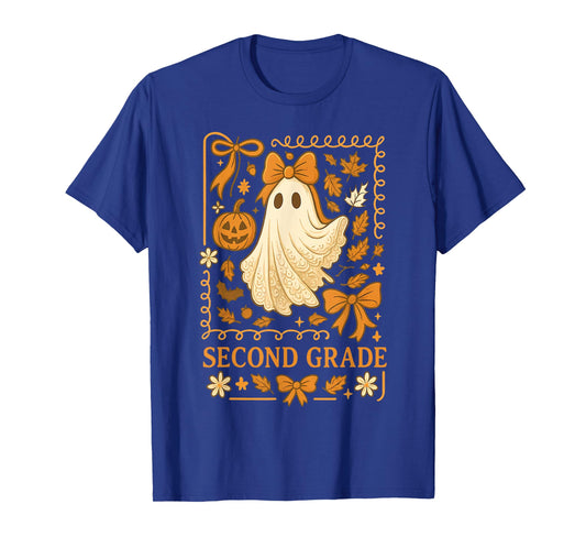 Fall Ghost Second Grade Teacher Pumpkin Autumn Halloween T-Shirt