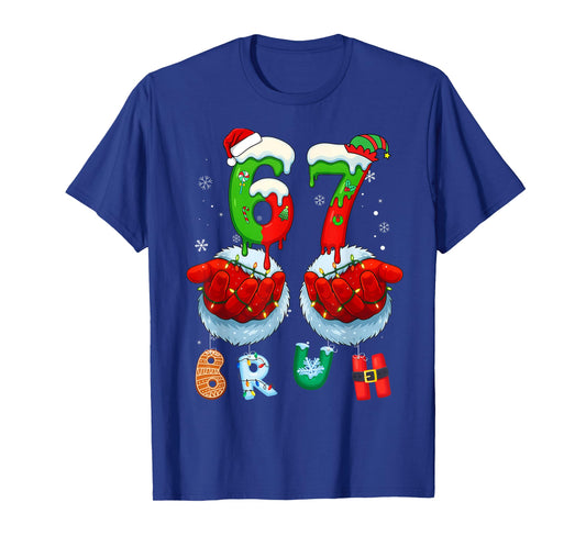 Funny Bruh Six Seven 67 Meme 6 7 Christmas Santa Hand Boys T-Shirt