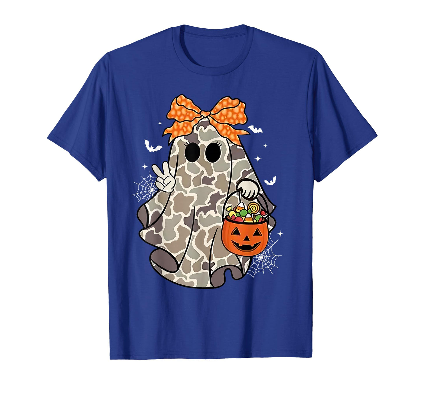 Coquette Camo Ghost Bow Halloween Candy Hunter Girls Kids T-Shirt