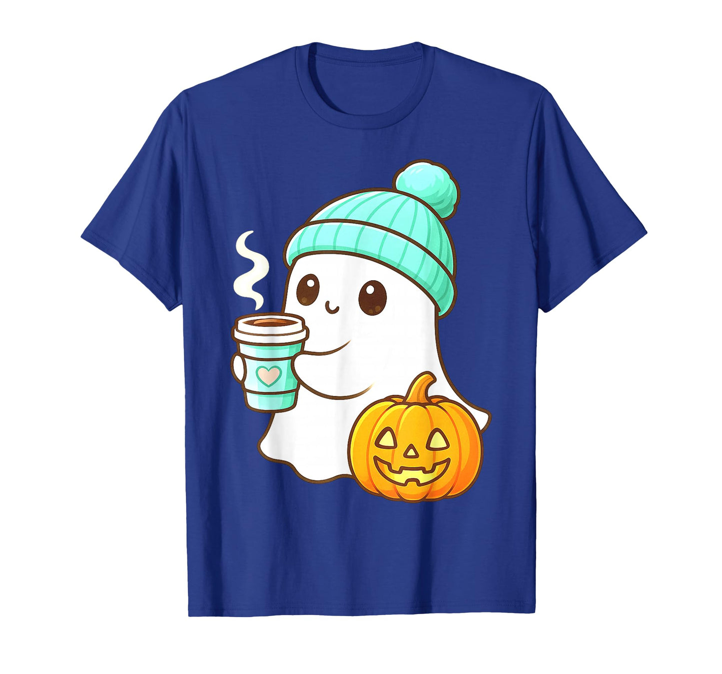 Kawaii Ghost with Pumpkin Coffee Cozy Halloween Autumn Fall T-Shirt