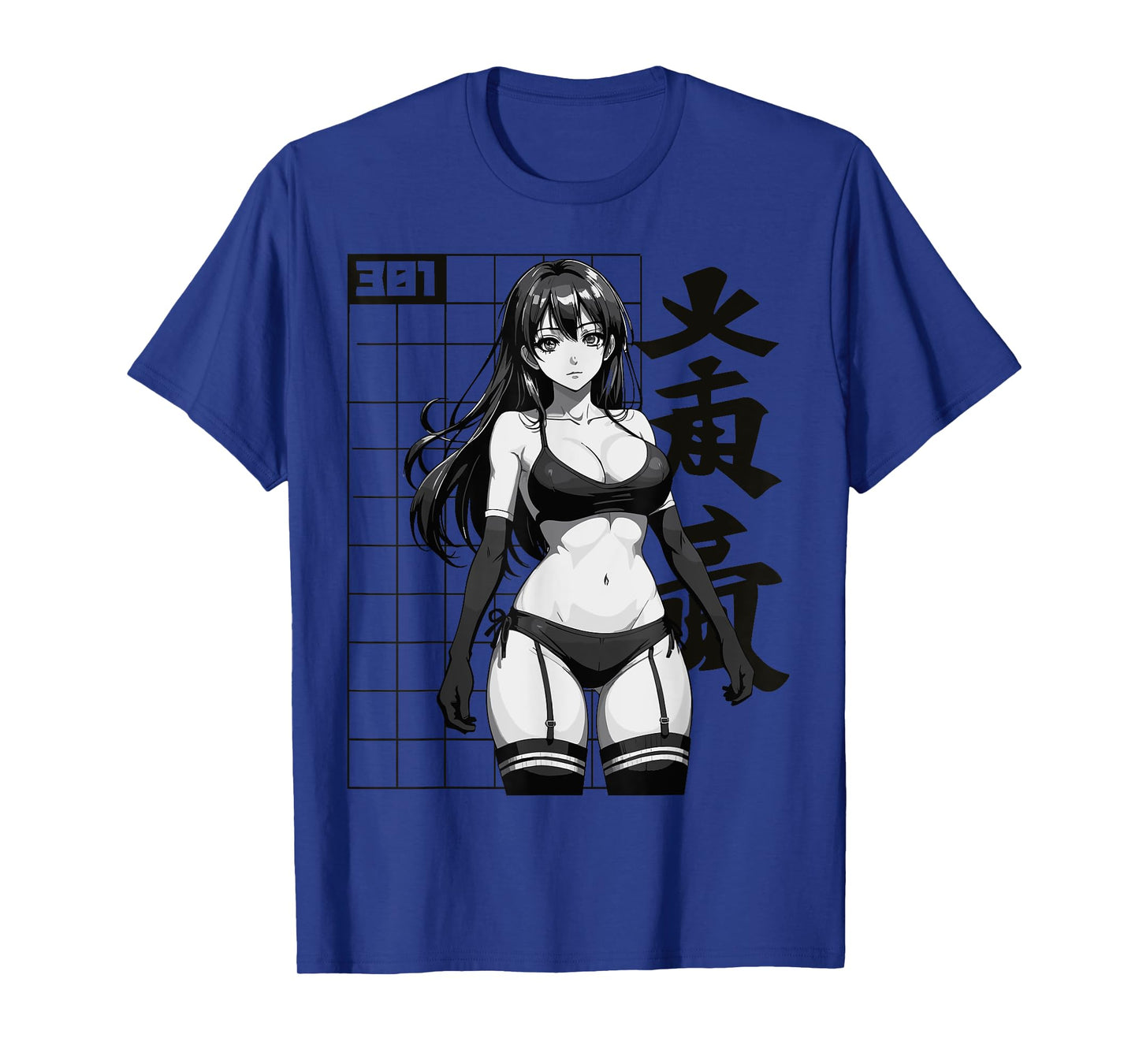 Sexy Waifu Otaku Anime Girl Japanese in Black and White Art T-Shirt