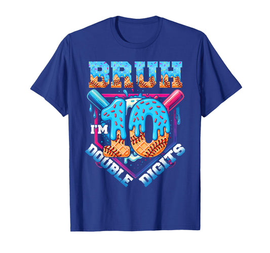 Boys 10 Double Digits 10th Birthday Ice Cream Baseball Drip T-Shirt