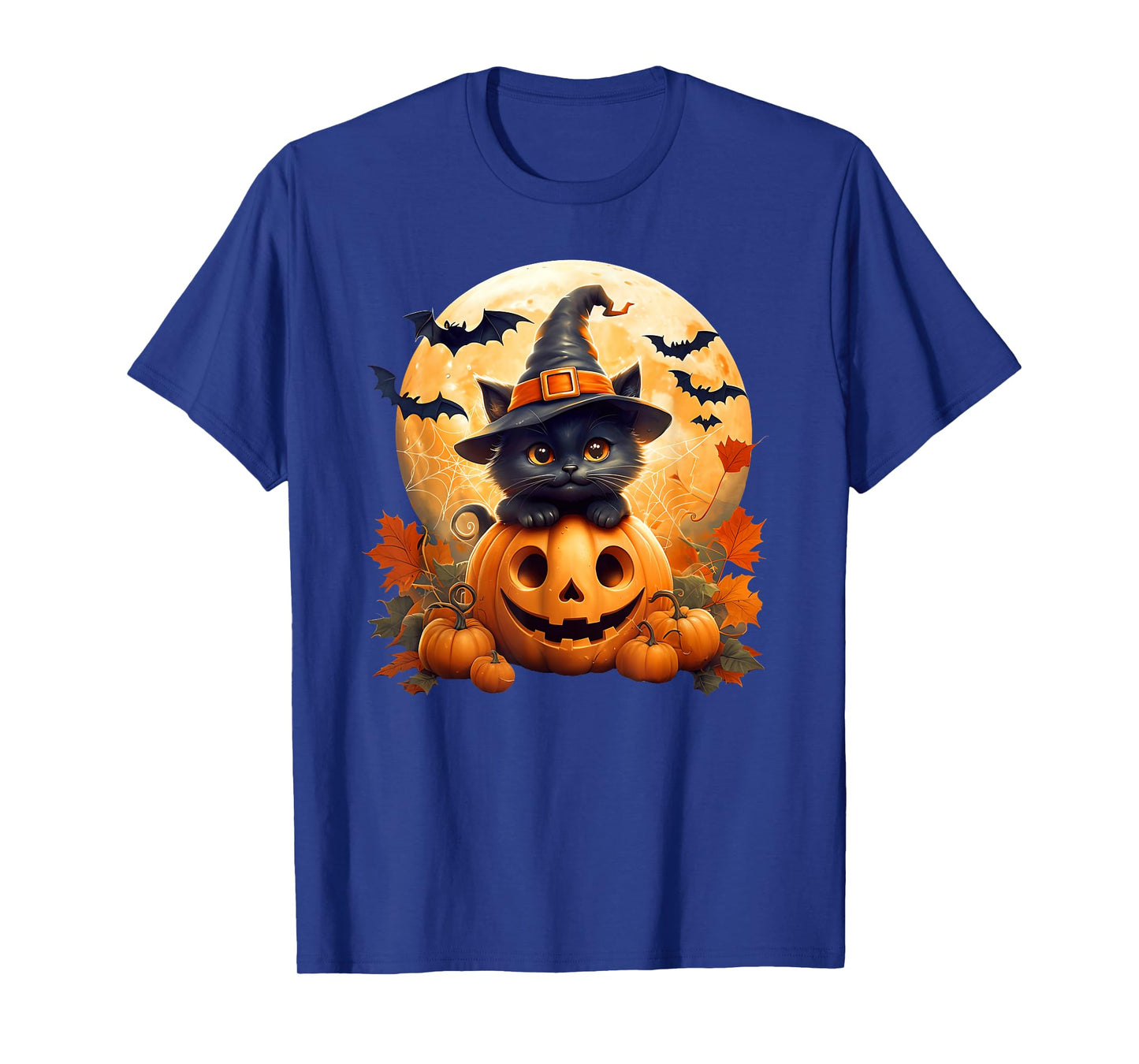 Black Cat Witch Pumpkin Halloween Costume Retro Fall Autumn T-Shirt
