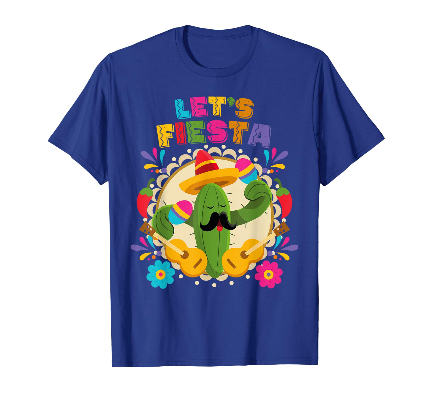 Lets Fiesta Cinco De Mayo with Guitar Cactus Sombrero T-Shirt