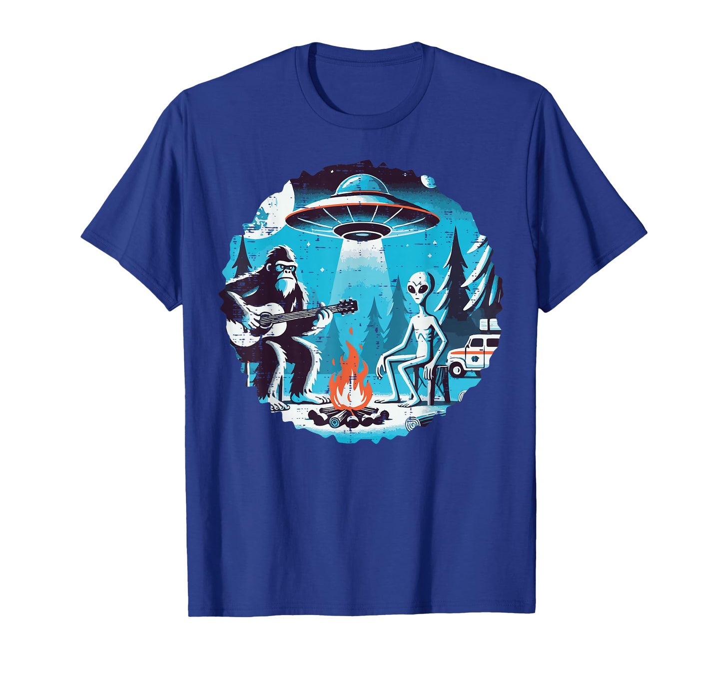 Bigfoot Guitar Alien Ufo Camp Funny Sasquatch Women Men Kids T-Shirt