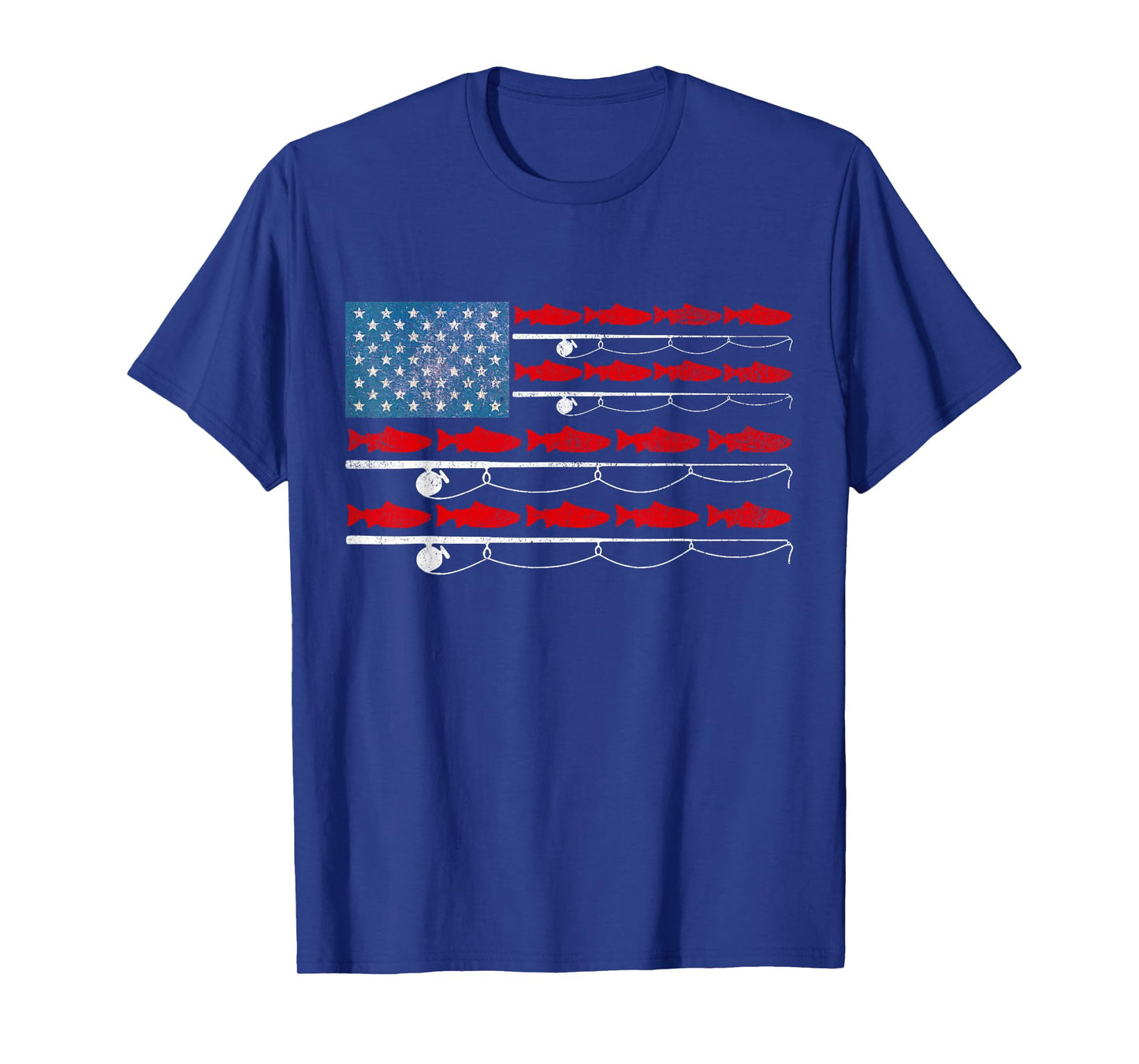 USA Flag Salmon Fishing Poles Patriotic Fisherman Flag T-Shirt