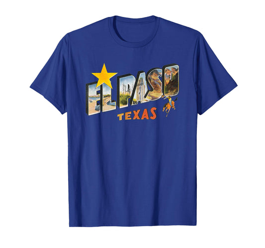 Klassische Texas T-Shirt - El Paso Texas TX Vintage Retro Souvenir T-Shirt - Unisex Adult - Black - Short Sleeve - Crew Neck - Classic Fit - Cotton 100% - Small
