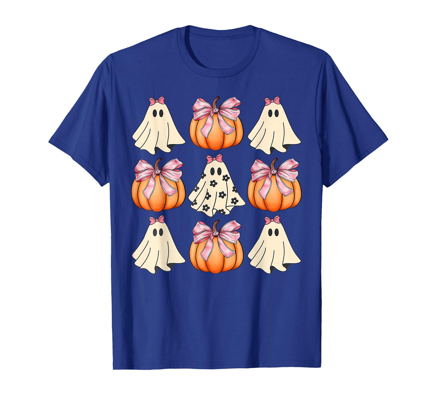 Cute Ghost Florals Pink Coquette Bows Pumpkins Halloween T-Shirt