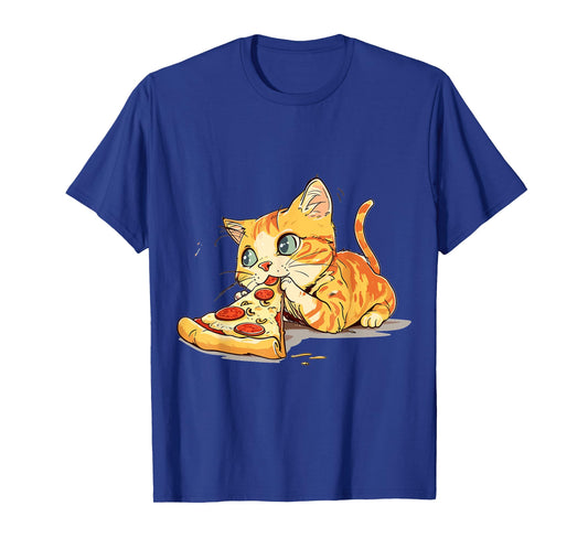Funny Cat eating Pizza Anime Kawaii Graphic T-Shirt