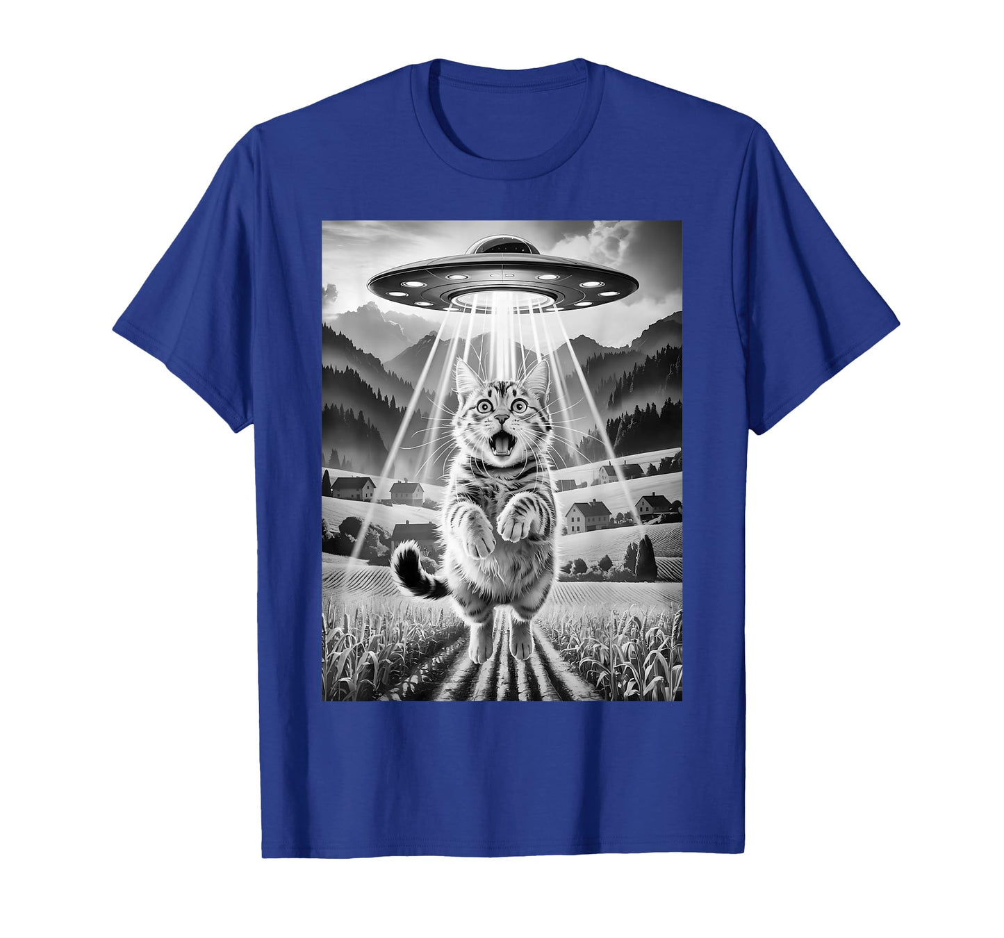 Cat UFO Alien Abduction Funny Graphic Tees Men Women Kids T-Shirt