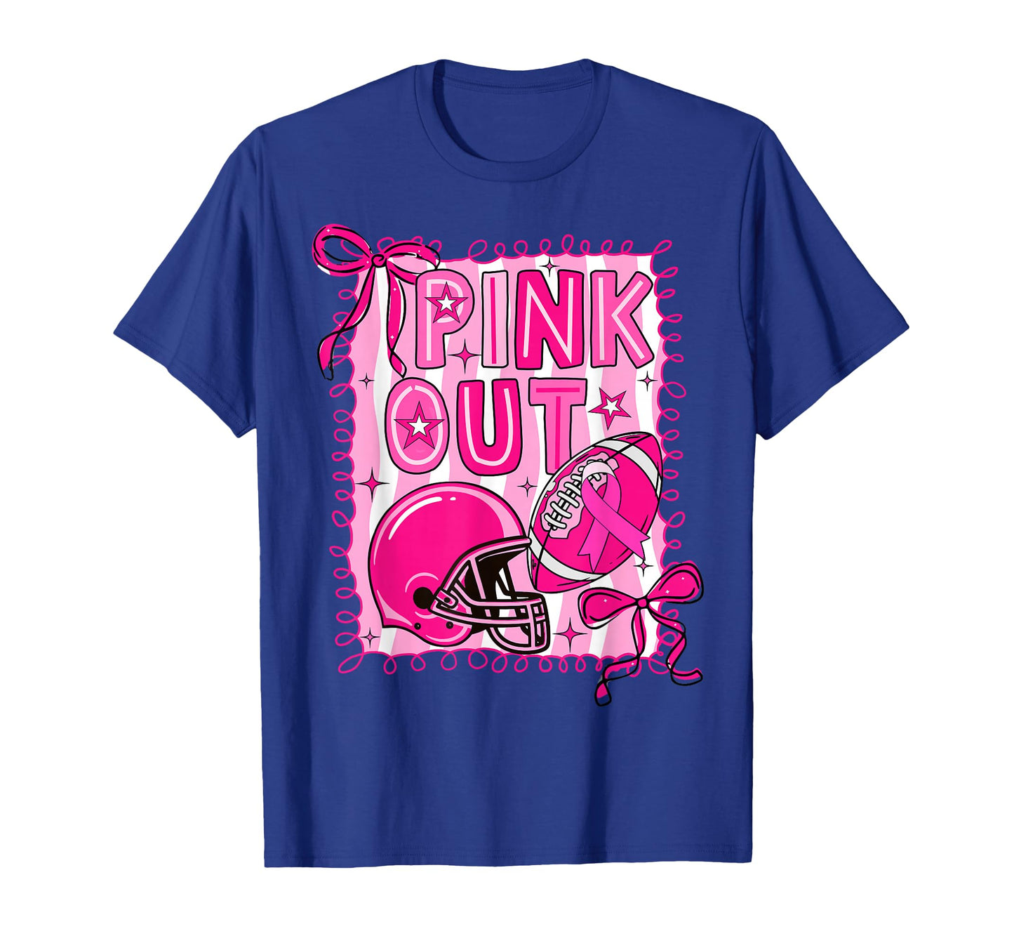 Pink Out Football Breast Cancer Awareness Coquette Women Bow T-Shirt