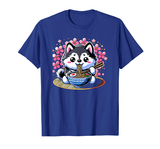 Kawaii Siberian Husky dog Eating Ramen T-Shirt