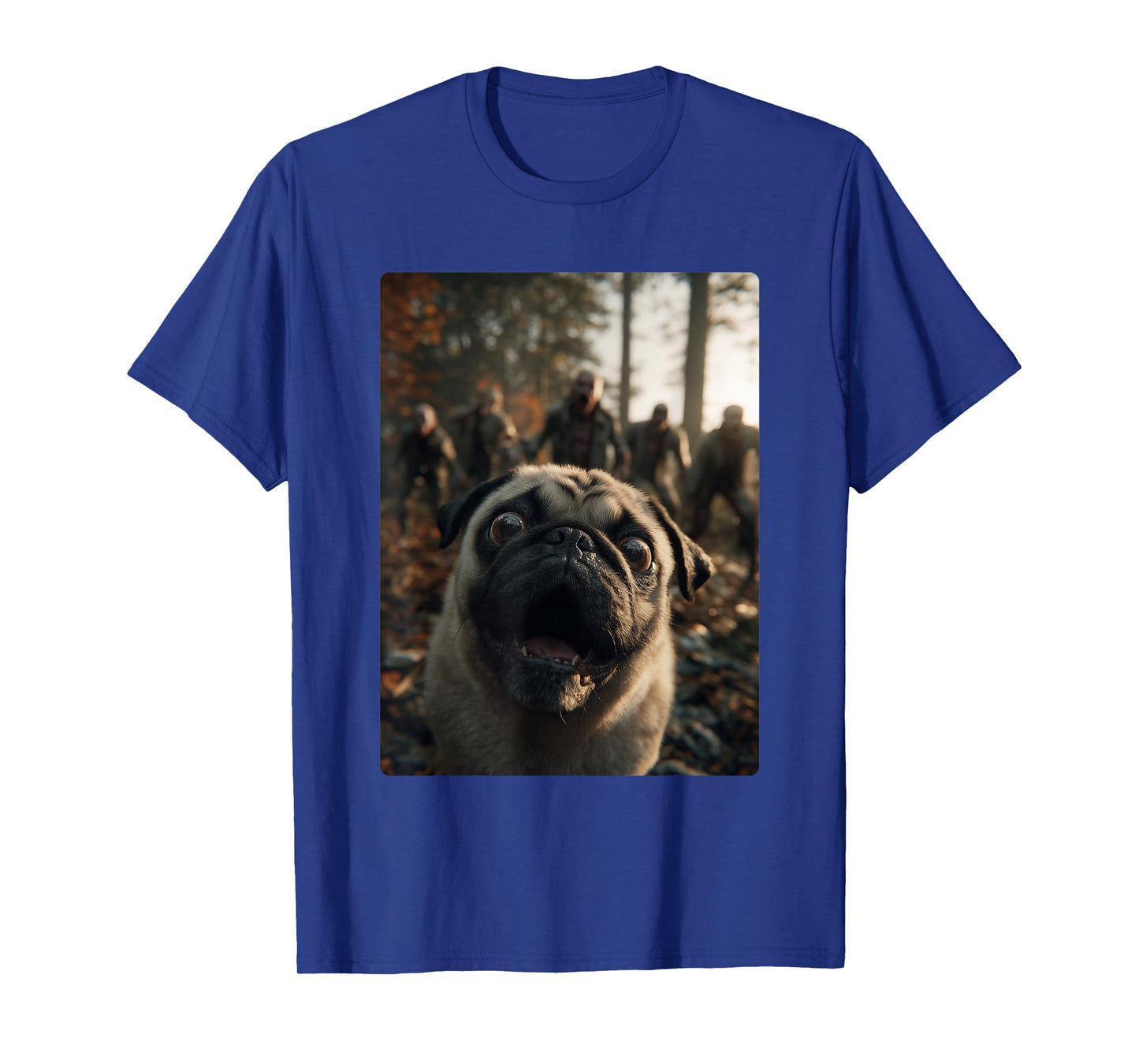 Funny Pug Selfie with Zombies Spooky Forest Halloween Dog T-Shirt