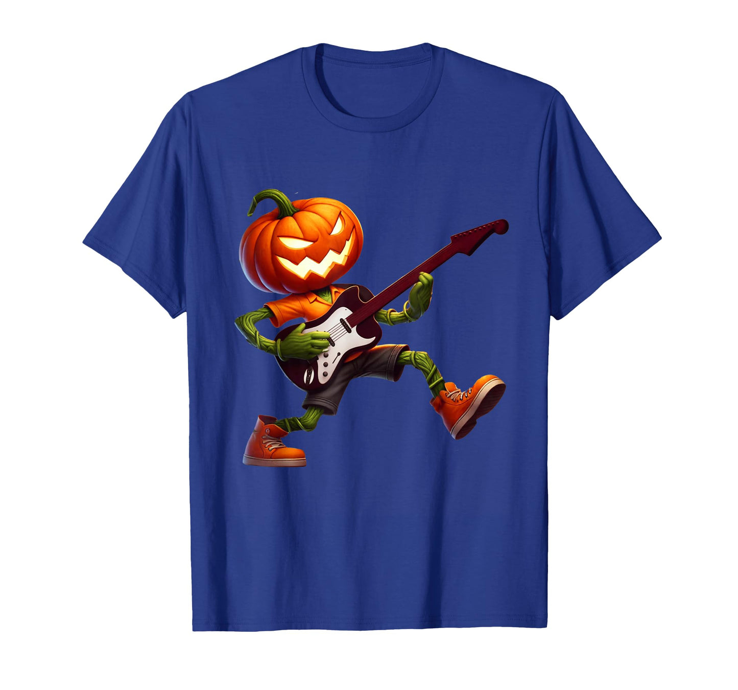 Pumpkin Face Playing Guitar Halloween Costume Boys Kids Men T-Shirt