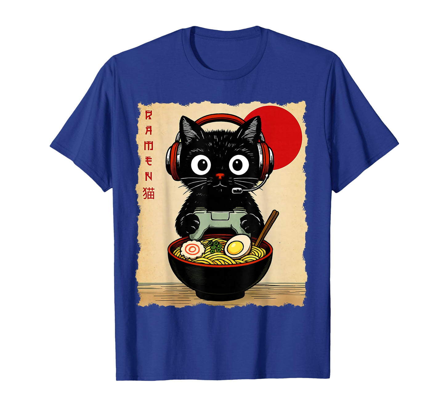 Cat Gaming Eating Ramen Anime Japanese Men Women Kids T-Shirt